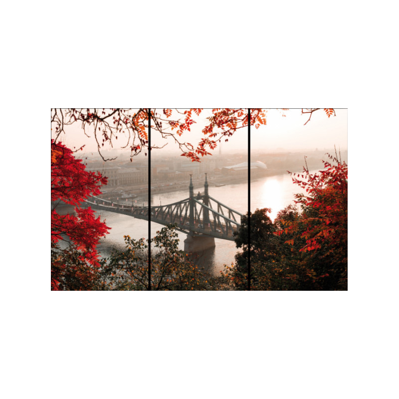 Τρίπτυχος πίνακας σε καμβά με Φθινοπωρινή Γέφυρα